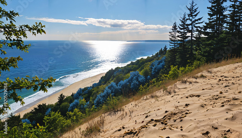 Fototapeta Naklejka Na Ścianę i Meble -  Vue spectaculaire sur la plage depuis une dune sablonneuse