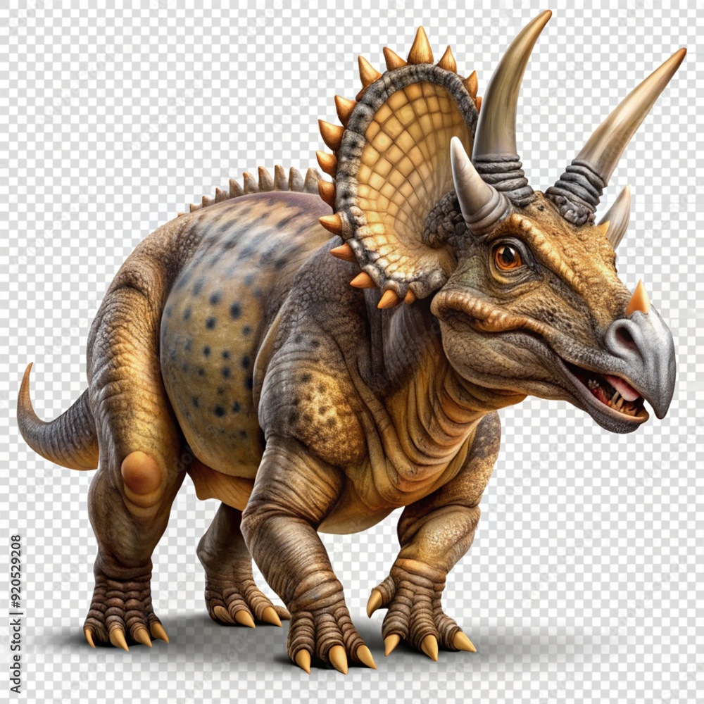 Fototapeta premium ancient animal horned dinosaur realistic photo illustration on transparent background