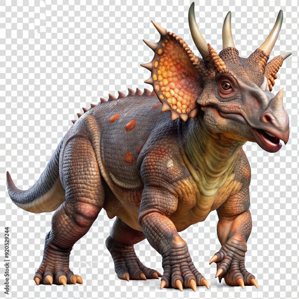 Fototapeta premium ancient animal horned dinosaur realistic photo illustration on transparent background