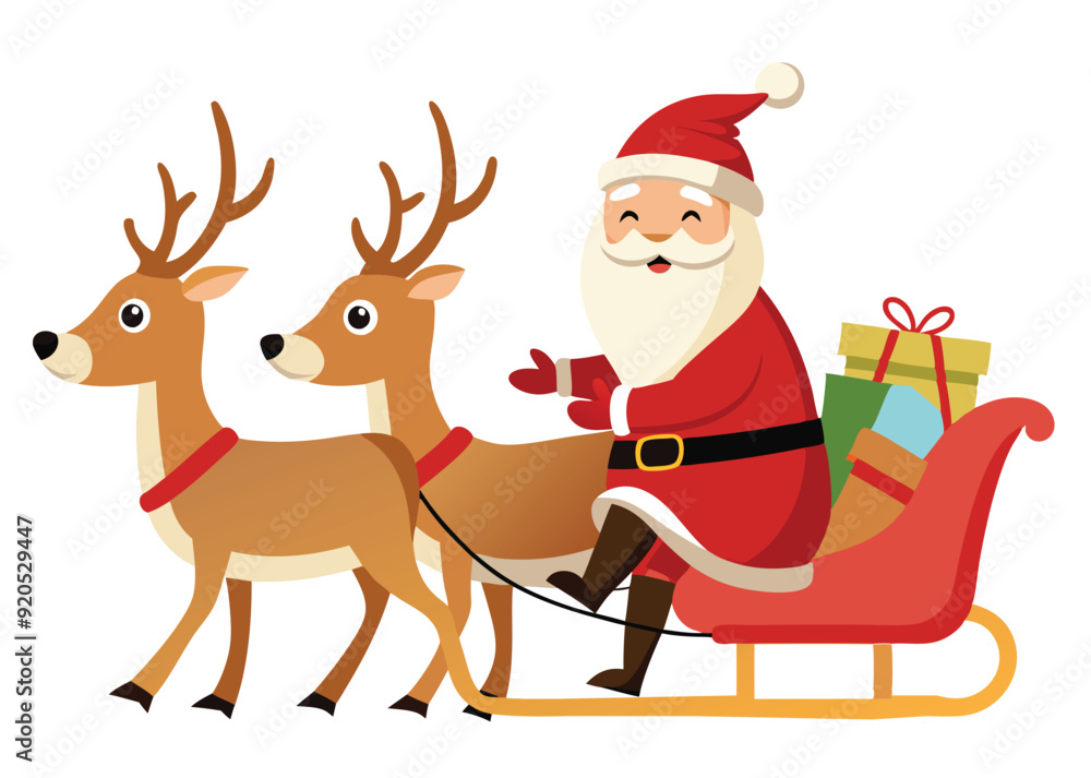 illustration of Santa clause riding his sleigh pulled by reindeers. Vector Christmas element white background illustration of Santa clause riding his sleigh pulled by reindeers. Vector Christmas element white background