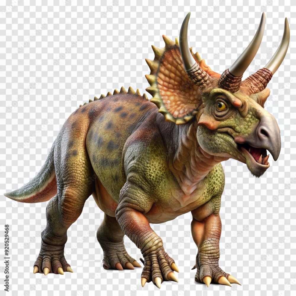 Obraz premium ancient animal horned dinosaur realistic photo illustration on transparent background