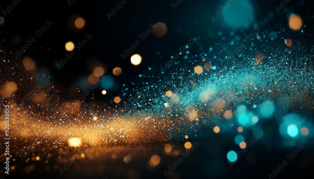 arrière-plan de particule, paillette bleu turquoise et or, lumière dorée, bokeh arrière-plan de particule, paillette bleu turquoise et or, lumière dorée, bokeh