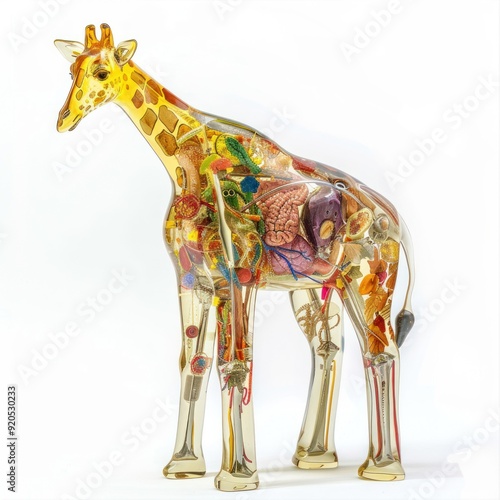 A glass sculpture of a giraffe with its internal organs visible. photo