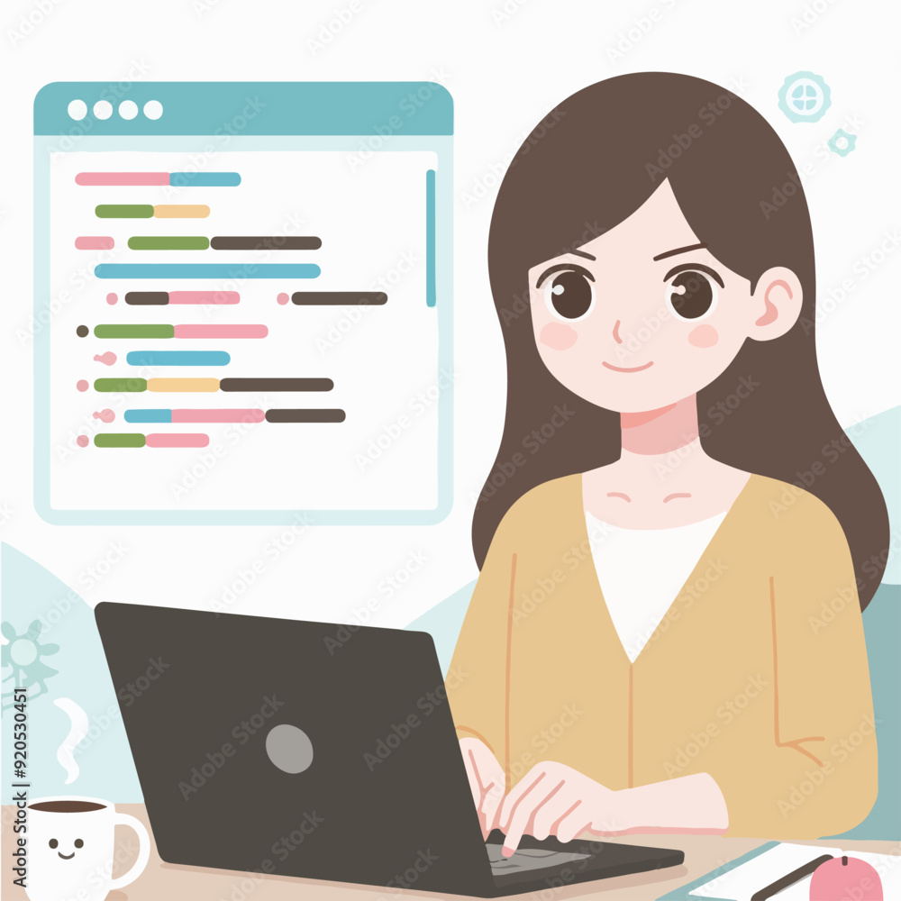 Coder female as professional programmer for web scripts tiny person concept Illustration Coder female as professional programmer for web scripts tiny person concept Illustration