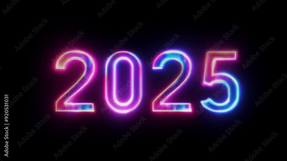 Neon glowing 2025 text animation on black background. New Year celebration. Future and futuristic technology concept. 3D animation. Colorful greeting text Neon glowing 2025 text animation on black background. New Year celebration. Future and futuristic technology concept. 3D animation. Colorful greeting text