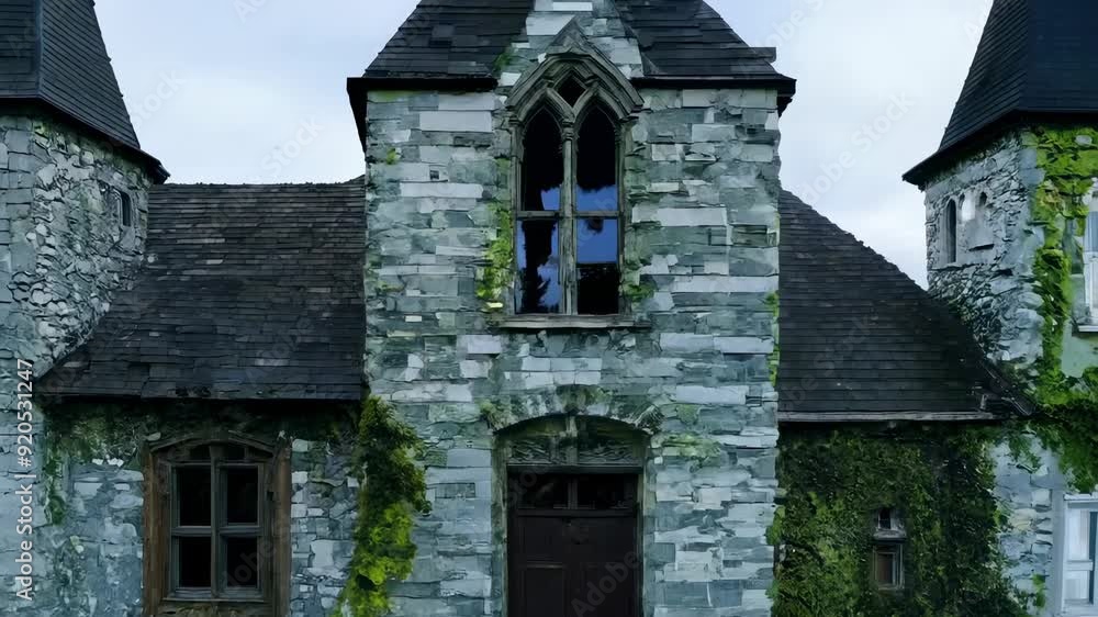 Exploring the abandoned mansion in a remote location overgrown with vines Exploring the abandoned mansion in a remote location overgrown with vines