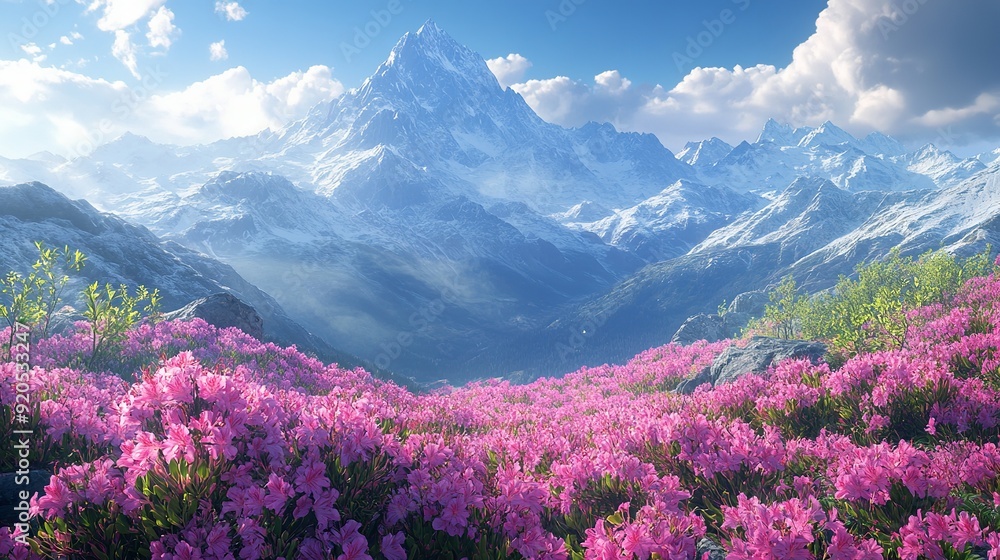 Blooming pink rhododendrons in the mountains Blooming pink rhododendrons in the mountains
