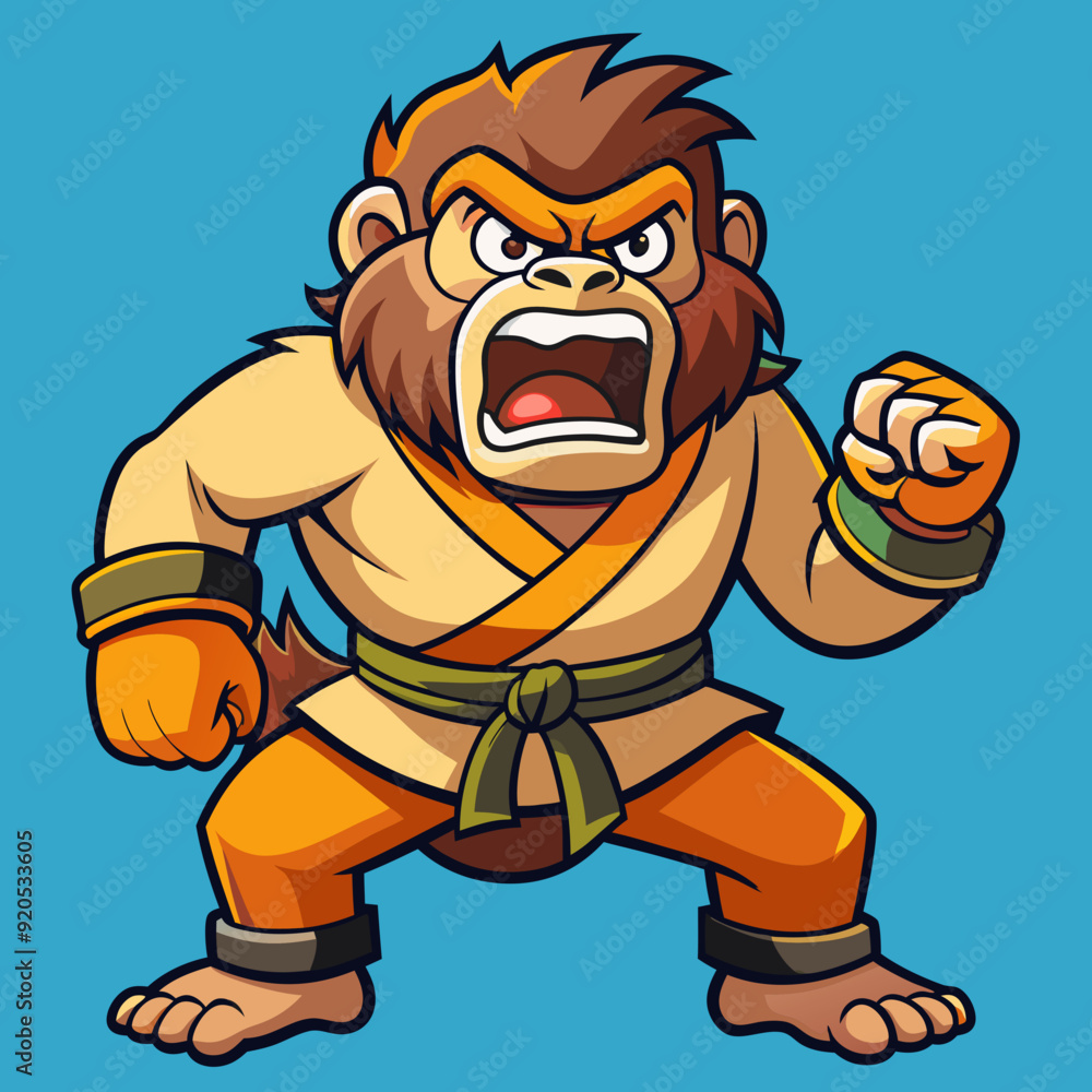 Obraz premium gorilla monkey cartoon karate character mascot in kimono