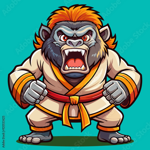 gorilla monkey cartoon karate character mascot in kimono