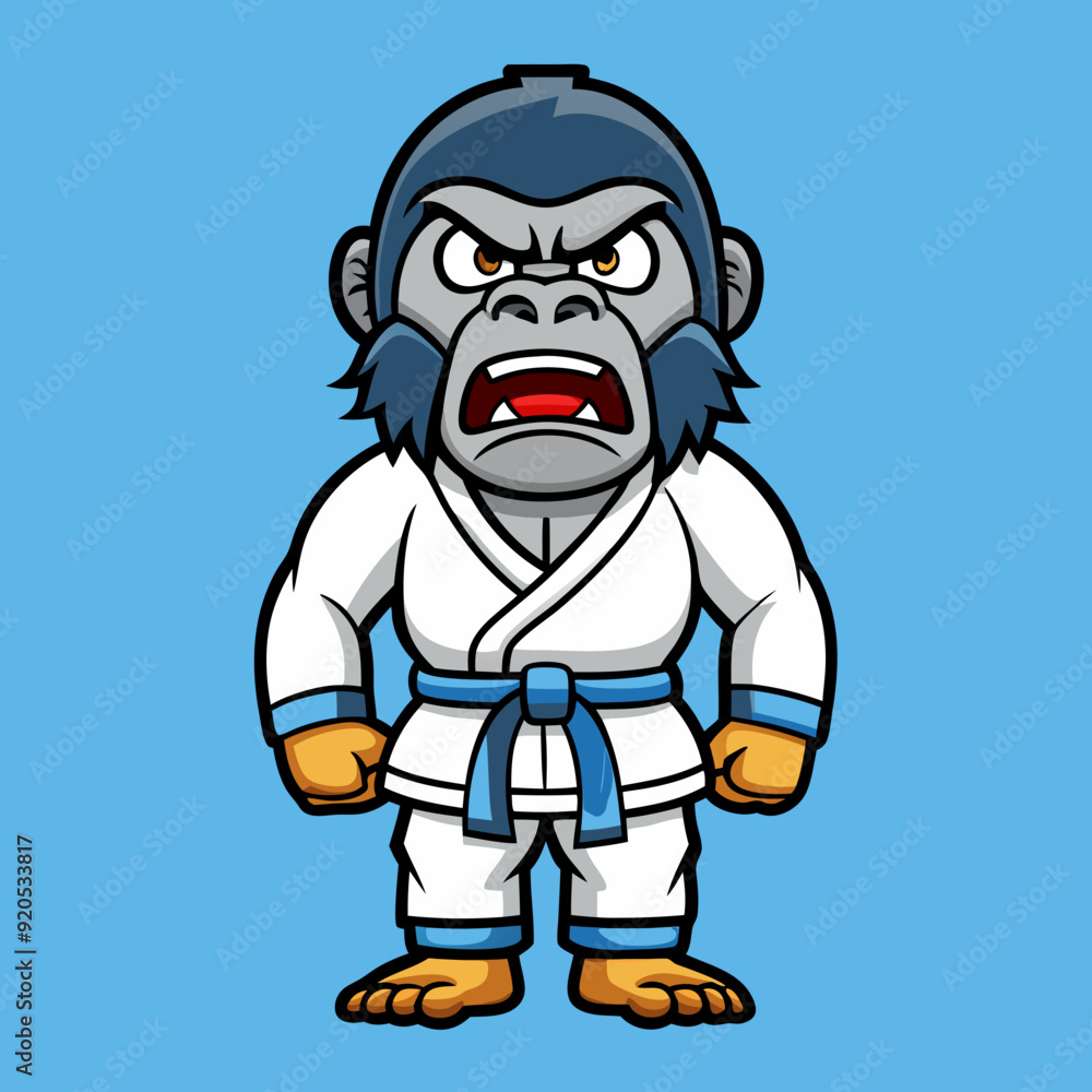 Obraz premium gorilla monkey cartoon karate character mascot in kimono