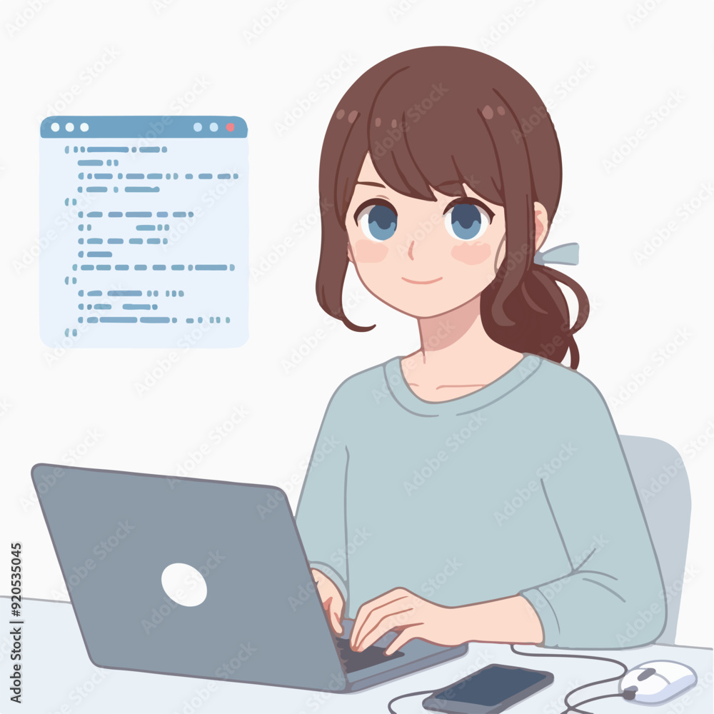 Coder female as professional programmer for web scripts tiny person concept Illustration Coder female as professional programmer for web scripts tiny person concept Illustration
