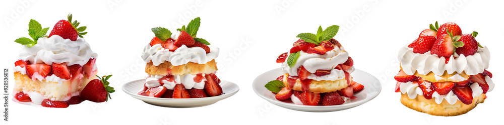 Delicious strawberry shortcakes topped with whipped cream and fresh strawberries, perfect for any dessert table. Delicious strawberry shortcakes topped with whipped cream and fresh strawberries, perfect for any dessert table.