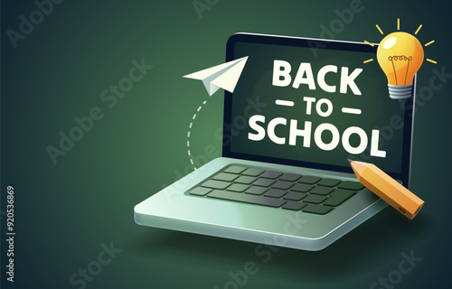 Back to school, laptop with online classes. Vector illustration