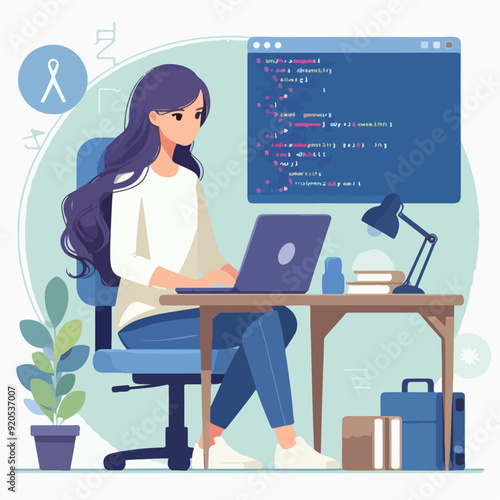 Digital development people - Three characters working on computer with code language doing programming