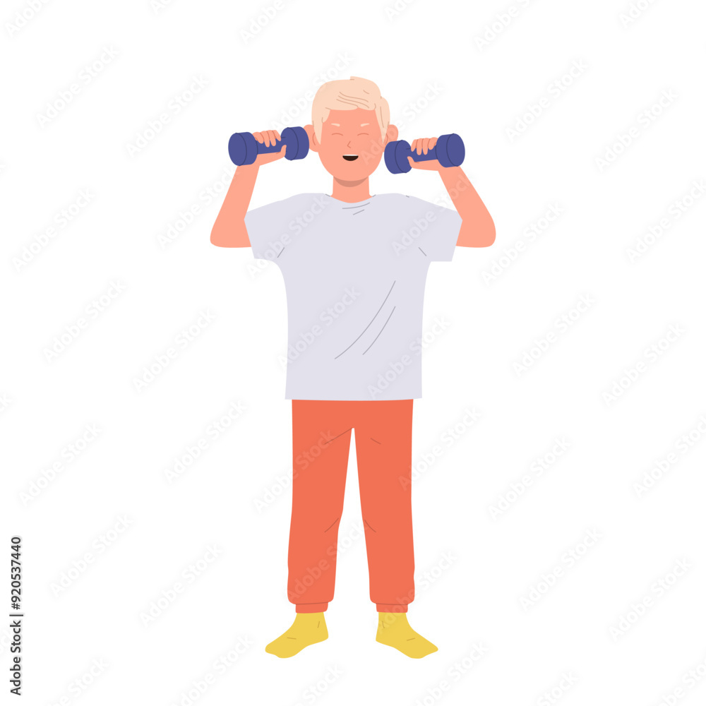 Little boy child cartoon character doing morning physical exercise daily routine for health body Little boy child cartoon character doing morning physical exercise daily routine for health body