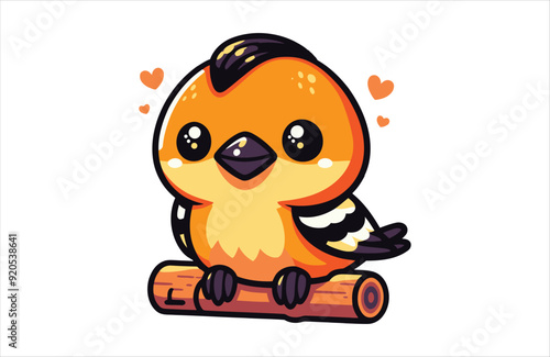Flat Oriole bird stay vector kawaii on white background