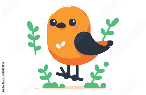 Flat Oriole bird stay vector kawaii on white background