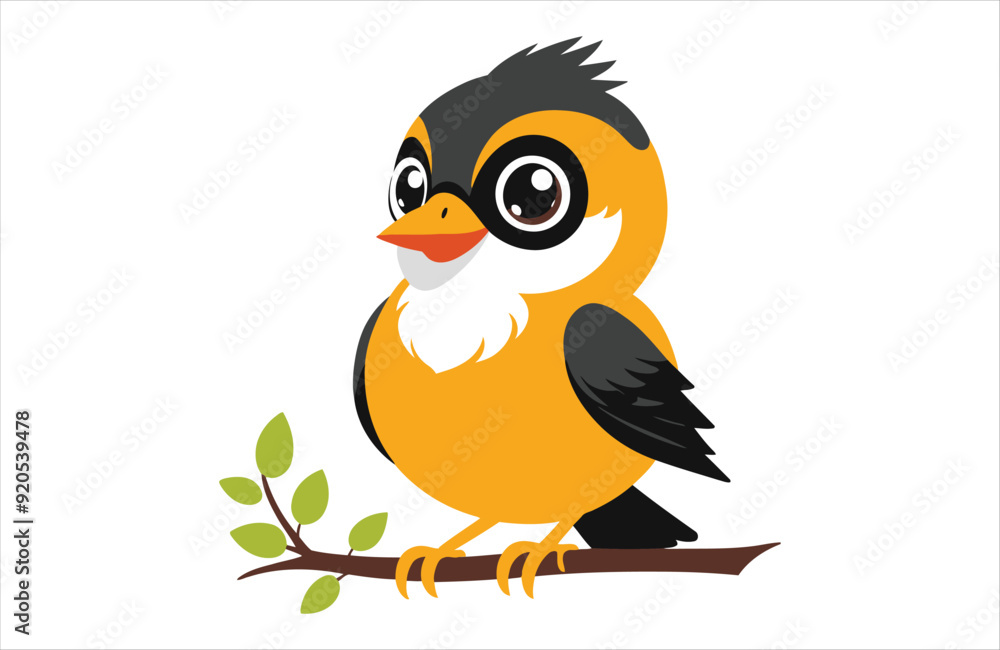 Flat Oriole bird stay vector kawaii on white background Flat Oriole bird stay vector kawaii on white background