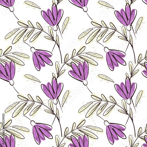 Decorative Flowers Seamless Pattern. Design Template.