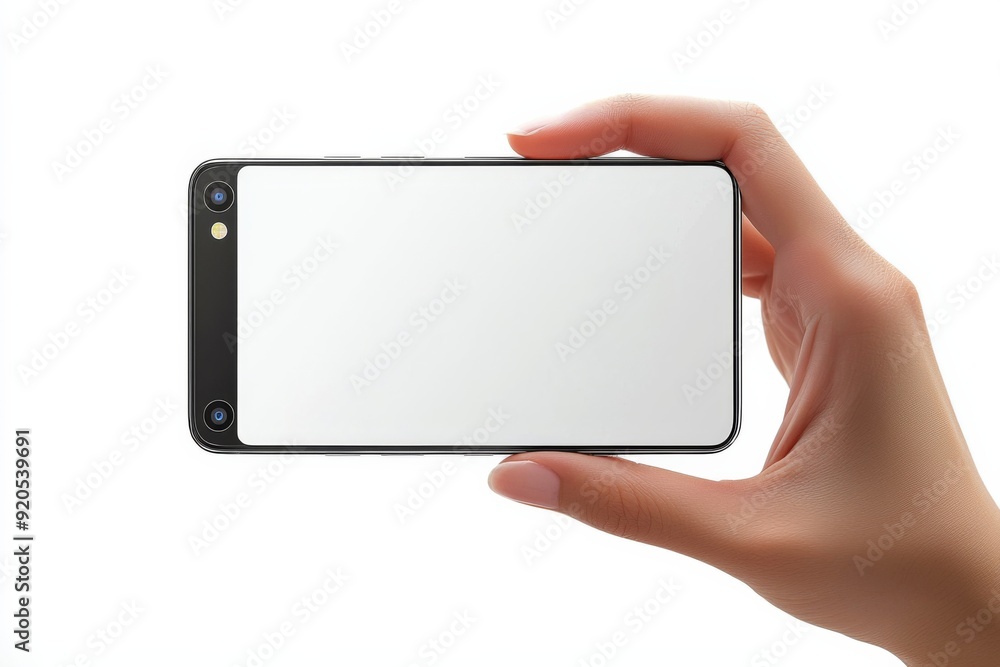 Blank Smartphone Mockup on Hand created with Generative AI Blank Smartphone Mockup on Hand created with Generative AI