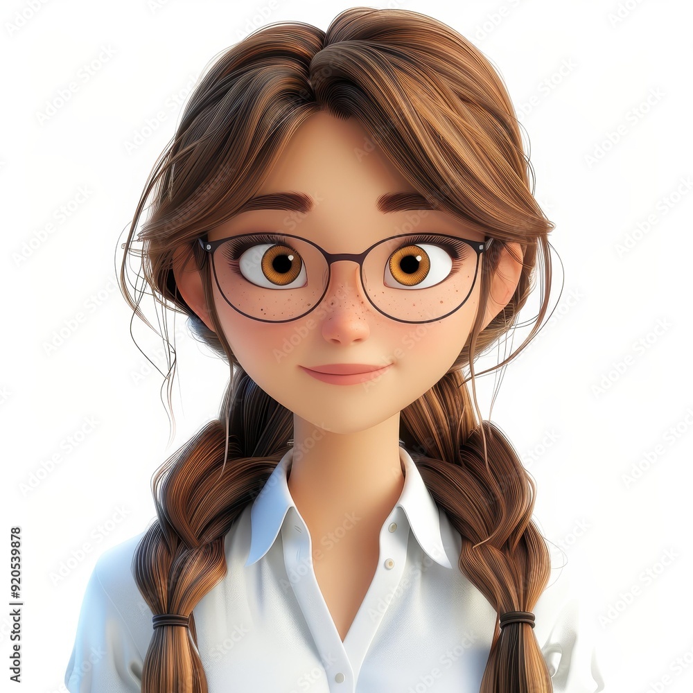 This vibrant 3D cartoon features a stylish office lady with long hair, set against a clean white backdrop. This vibrant 3D cartoon features a stylish office lady with long hair, set against a clean white backdrop.