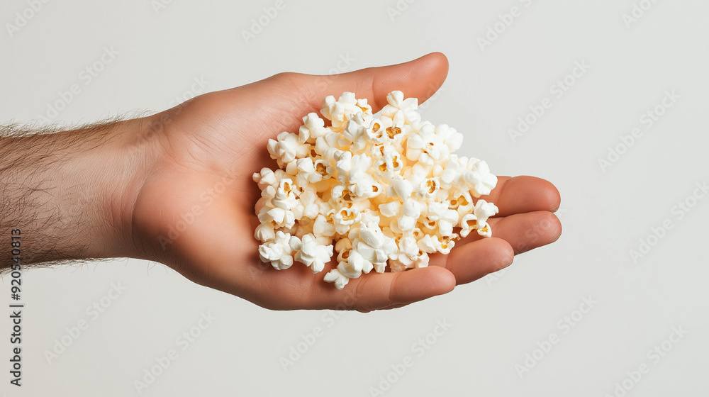 A hand holding a generous portion of popcorn. The popcorn appears fresh, with a light golden hue and some unpopped kernels. The hand is depicted from the wrist up, with visible fingers
A hand holding a generous portion of popcorn. The popcorn appears fresh, with a light golden hue and some unpopped kernels. The hand is depicted from the wrist up, with visible fingers