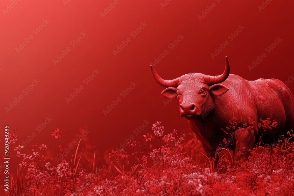 Chinese Zodiac Sturdy 3D Red Art Background for the Year of the Ox, Signifying Strength and Diligence in a Vibrant Celebration. Chinese Zodiac Sturdy 3D Red Art Background for the Year of the Ox, Signifying Strength and Diligence in a Vibrant Celebration.