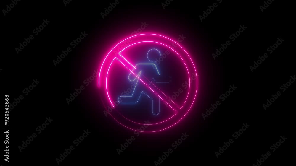 glowing neon line don't run icon. animated no running sign glowing neon line don't run icon. animated no running sign