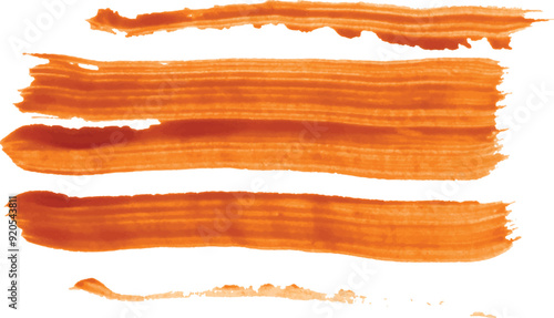 A smear of thick orange paint on isolated background, gouache sample