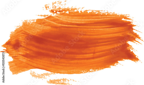 A smear of thick orange paint on isolated background, gouache sample