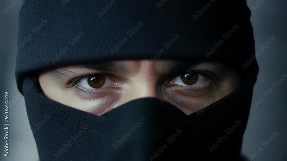 The sharp profile of a ninjas jawline hidden behind a mask. The sharp profile of a ninjas jawline hidden behind a mask.