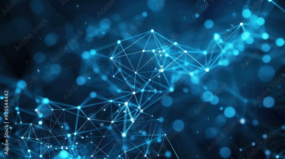 Fototapeta premium blue lines connect network futuristic on dark background visualization interconnected digital abstract cyber blur