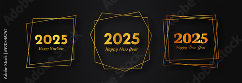 2025 Happy New Year gold geometric polygonal background