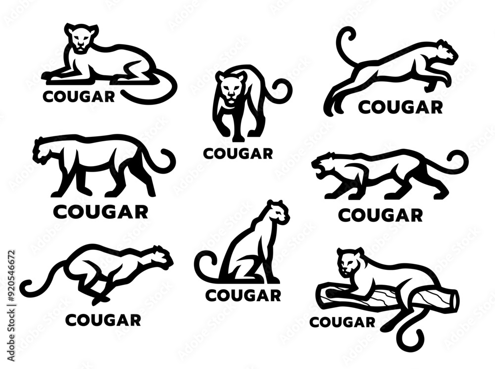 Fototapeta premium A set of wildcat logos. Leopard, jaguar, cheetah.