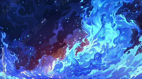 blue fire on black background, 3d rendering, Generative AI