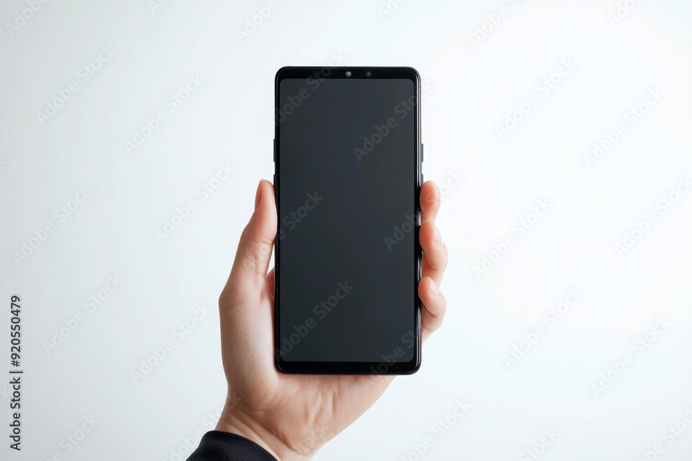 Blank Smartphone Mockup on Hand created with Generative AI Blank Smartphone Mockup on Hand created with Generative AI