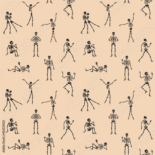 Seamless pattern with funny Skeleton. Cute character Skeleton Bones