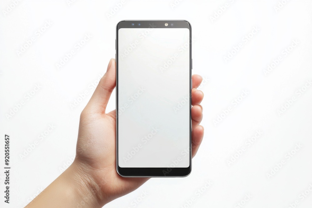 Blank Smartphone Mockup on Hand created with Generative AI Blank Smartphone Mockup on Hand created with Generative AI