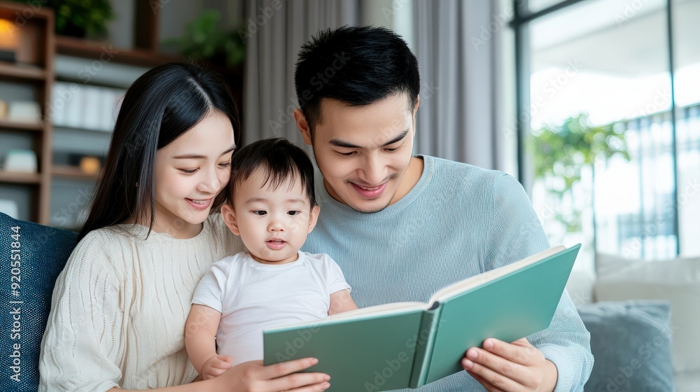 A family are sitting together and reading a book A family are sitting together and reading a book
