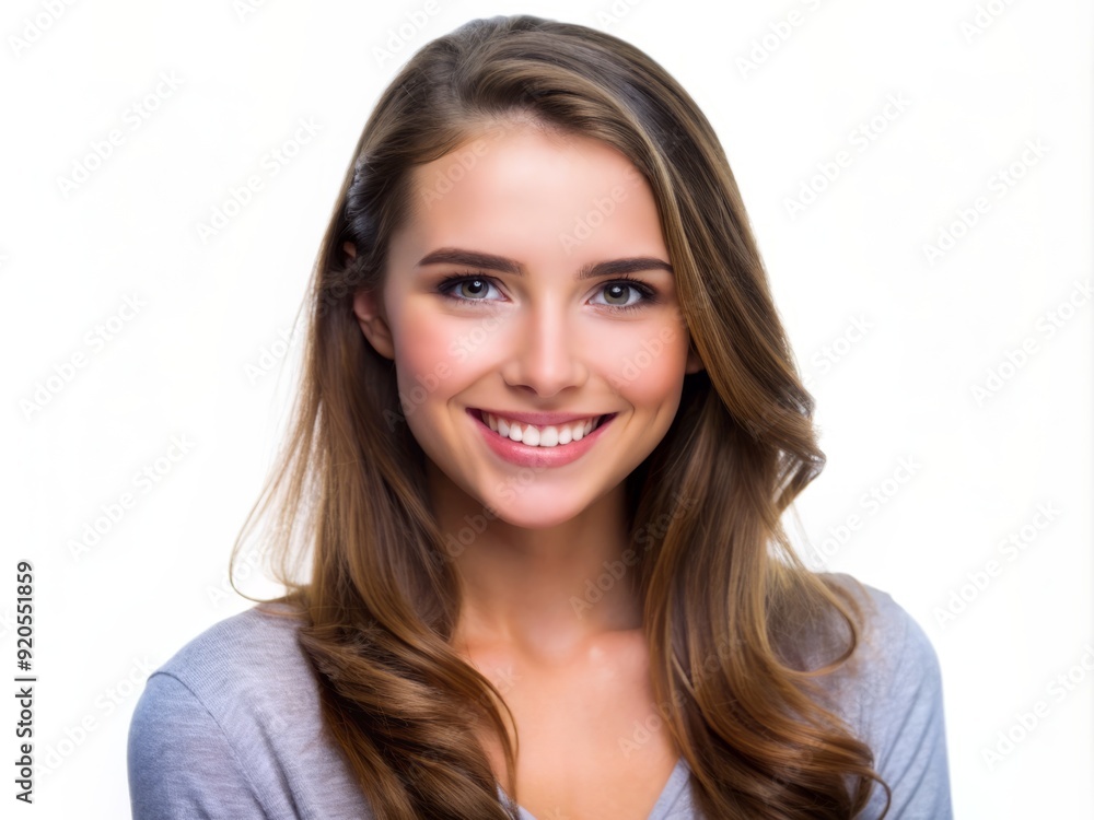 Portrait of a beautiful young woman smiling and looking at camera isolated on a white background Portrait of a beautiful young woman smiling and looking at camera isolated on a white background