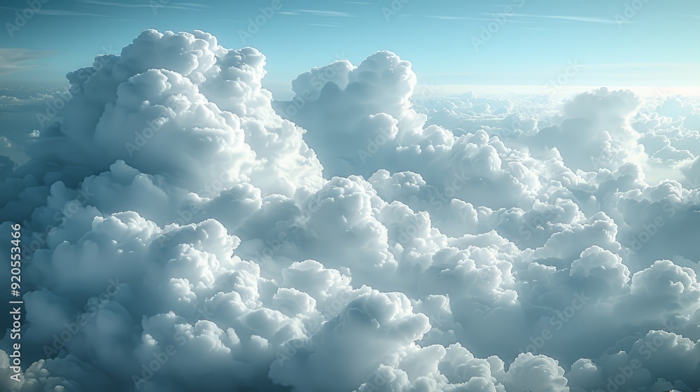 Fluffy white clouds blanket the sky during a sunny day in a serene blue atmosphere Fluffy white clouds blanket the sky during a sunny day in a serene blue atmosphere