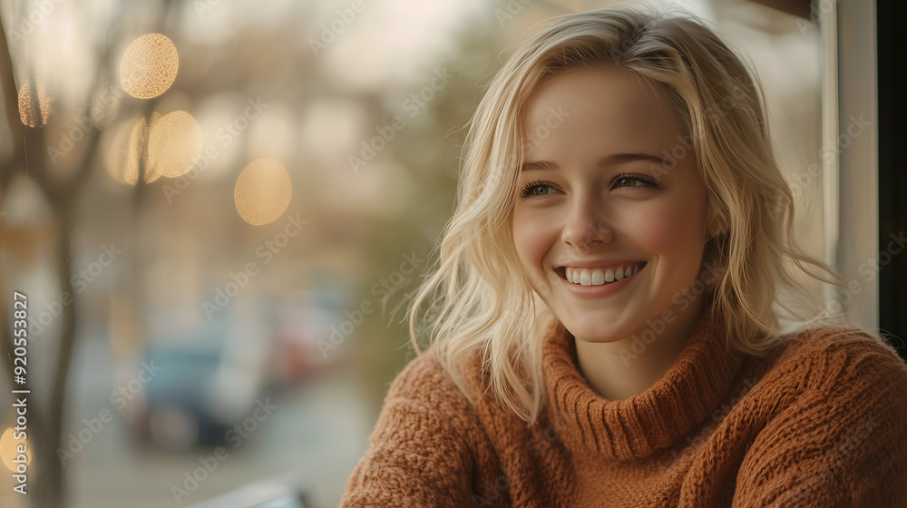 Portrait of a smiling blonde girl in a sweater on a date Portrait of a smiling blonde girl in a sweater on a date