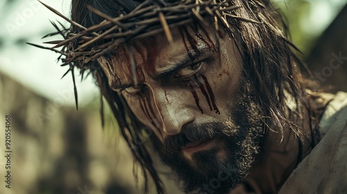 portrait of jesus with thorns on face