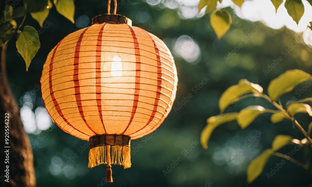 Obraz premium Paper lantern hanging from a tree branch