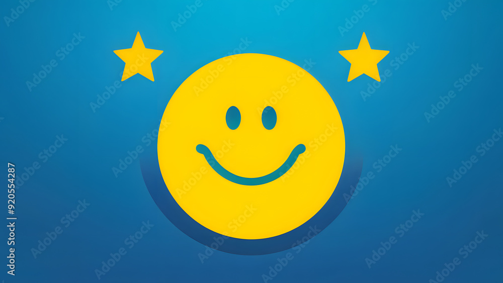 Naklejka premium Smiley face surrounded by positive symbols, thumbs-up gestures, stars, and happy emoticons Feedback rating and customer satisfaction, positive experiences and reviews.