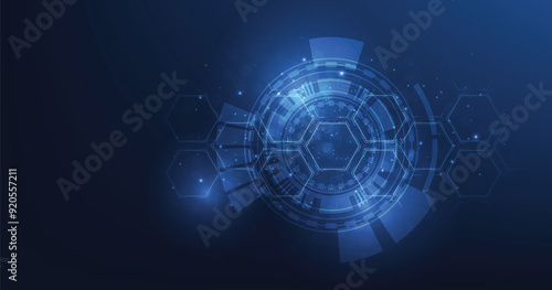 Background of hexagon geometric on circle dark blue pattern bright. healthcare medical and technology background.Graphic digital science concept design.	