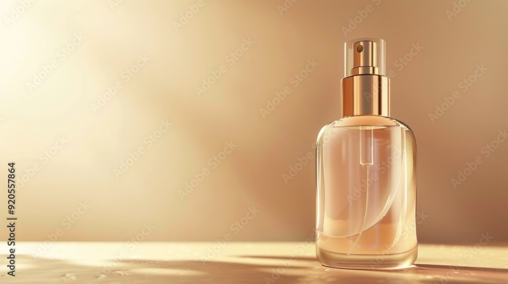 A bottle of perfume sits on a table A bottle of perfume sits on a table