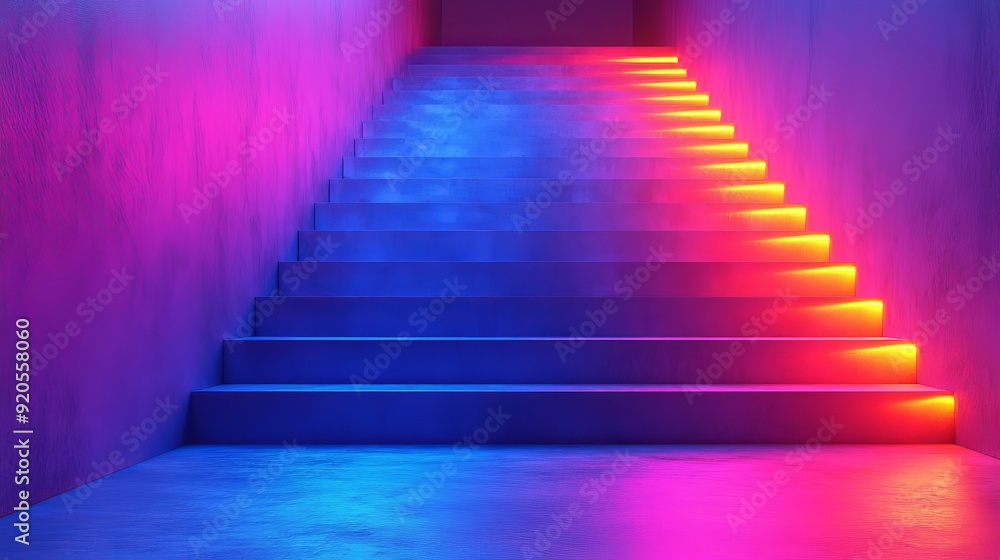 A staircase with neon lights on it A staircase with neon lights on it