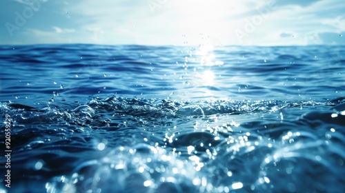 view of blue ocean waves in sunny weather