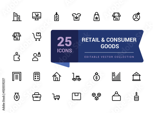 Retail and consumer goods icon set. Related to merchandise, retailers, industrial, goods. Pixel perfect, minimalistic web and UI icon, outline icon collections. photo